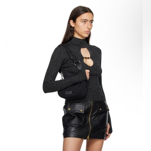 ⭕️ VERSACE JEANS Bag Black Shoulder Bag Nylon Logo - Picture 3 of 7